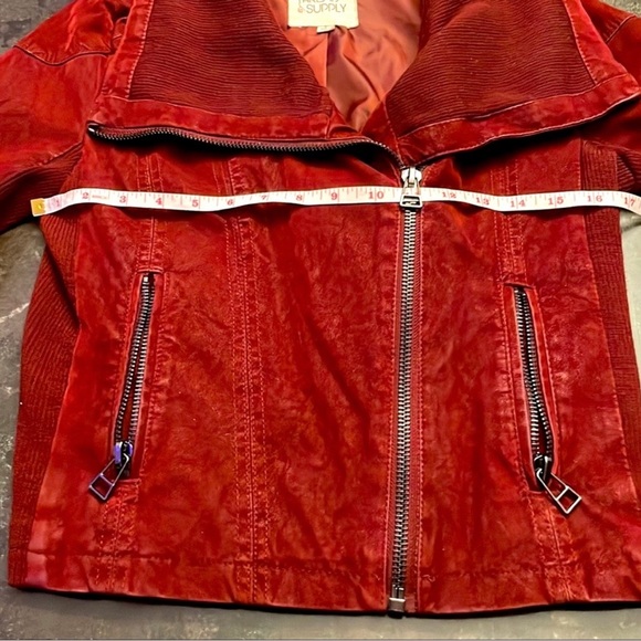 Red Faux Suede Jacket, women size small - Picture 6 of 10